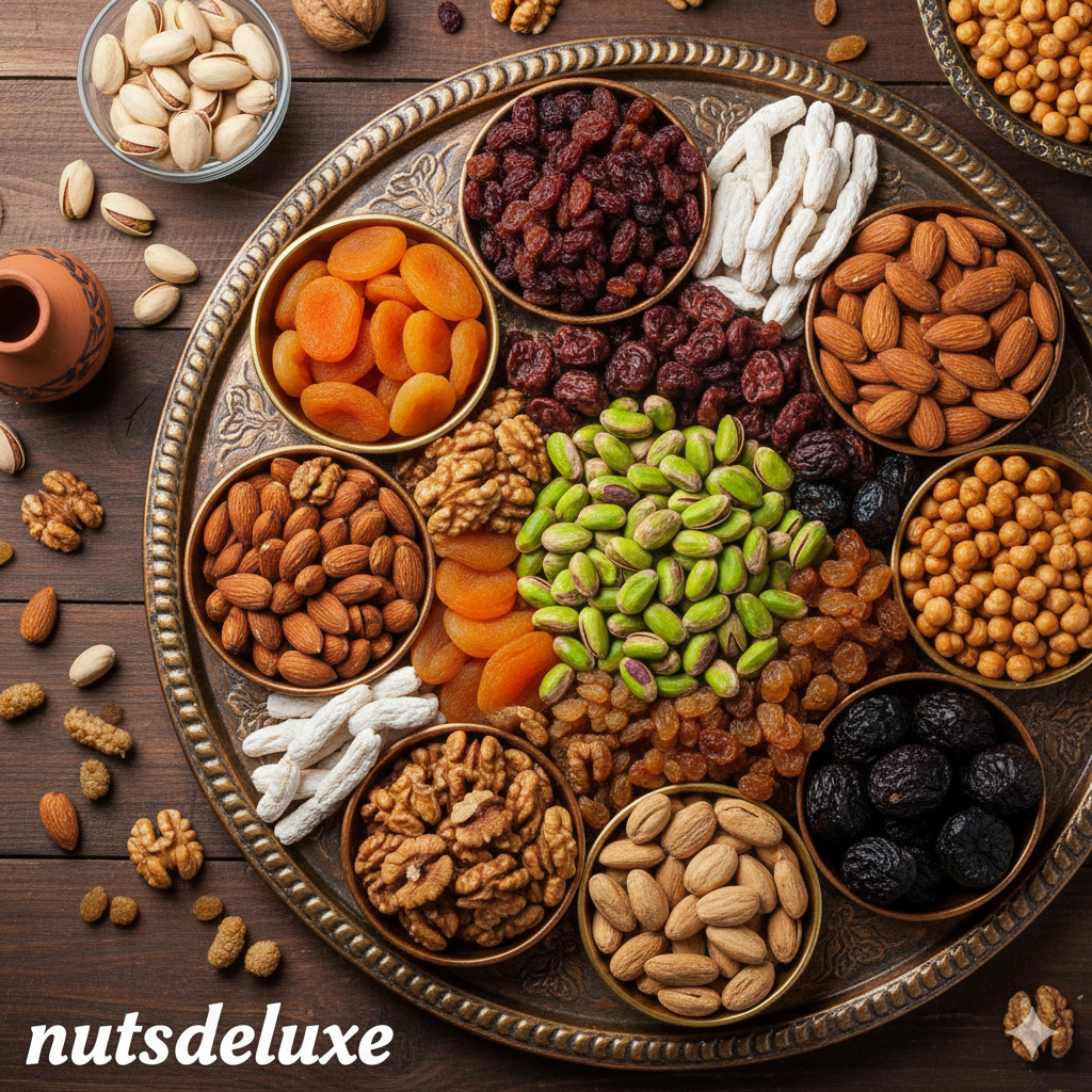 Lyxig nöt- och fruktmix på fat